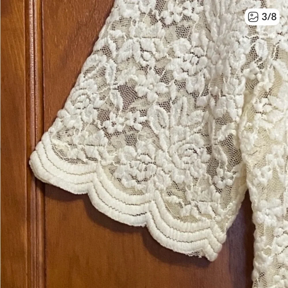 Connected Apparel XL Warm‎ Ivory Floral Lace Scalloped Shrug Fairycore Boho